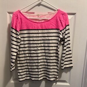 J. Crew Pink and White Knit Top